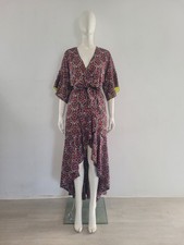Alice + Olivia Paisely Wrap Midi Dress UK 10 12 EU 40 Waist-Tie Neon Hanky Hem