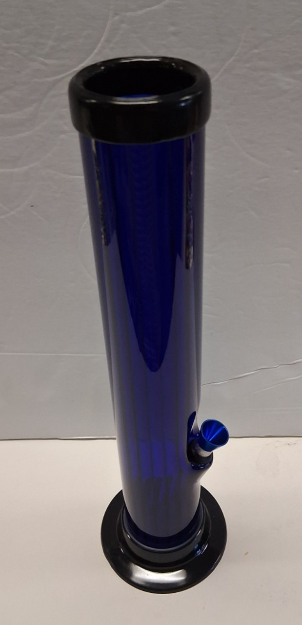 12" ACRYLIC RIBBED PLASTIC STRAIGHT HOOKAH WATER PIPE BONG THUMB CARB  2"M DBLUE
