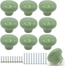 10 Pack Green Ceramic Cabinet Knobs 1.26 Inch Round Drawer Pull Handles
