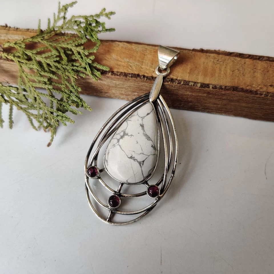 Real Howlite Gemstone Pendant 925 Sterling Silver Wedding Gift Pendant PG7743 - image 2 of 4