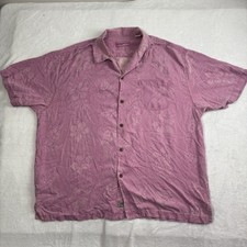 Tommy Bahamas Pink Floral Silk Short Sleeve Hawaiian Button Up Shirt Men's XLX