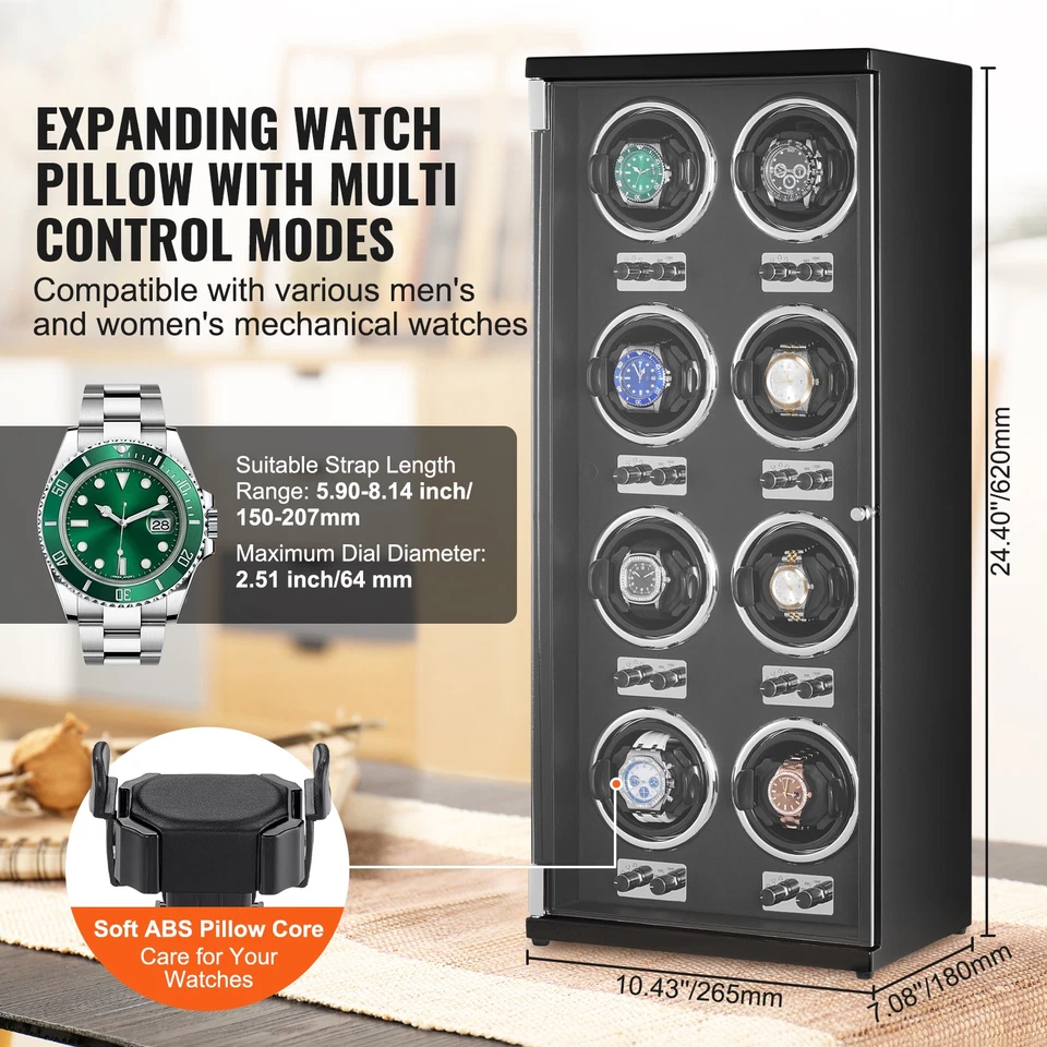 Enrollador de relojes Uimoso para 8 relojes automáticos con 8 silenciosos motores japoneses Mabuchi Foto 2 de 4