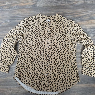 Untuckit For Her Dorie Band-Collar Button Down Shirt Cheetah Print Women's 14