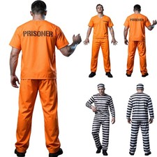 Men Prisoner Criminal Clothing Costume Short/Long Sleeve Cosplay Festival Event