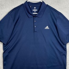 Adidas Polo Shirt Mens XL Navy Blue Golf Rugby Short Sleeve Performance Logo EUC