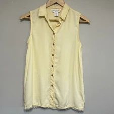 C&C California Sleeveless Camp Shirt Women XS Yellow Tencel Relaxed Travel Beach