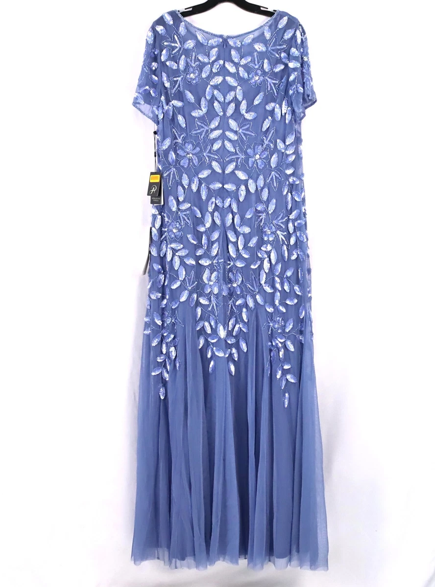 Maxi Vestido Largo Adrianna Papell Floral Con Cuentas En Azul Francés Para Mujer Talla US 16W