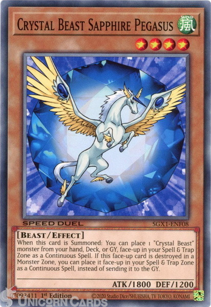 SGX1-ENF08 Crystal Beast Sapphire Pegasus Common 1st Edition Mint YuGiOh Card