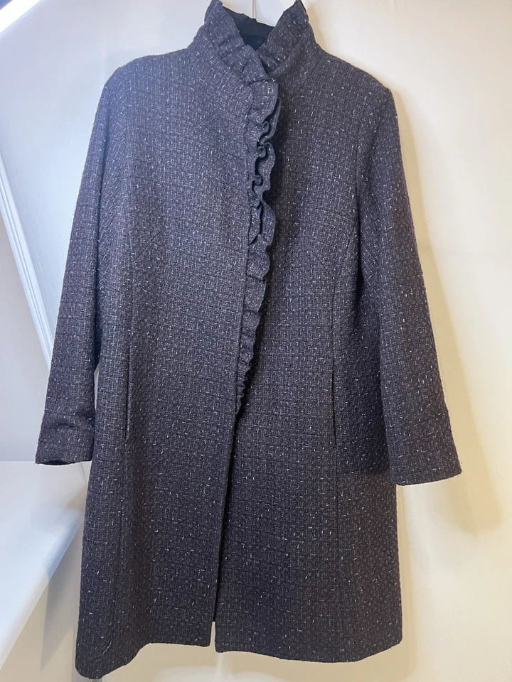 DKNY Women's Ruffle Front Wool Blend Coat In Cabernet Size 16W - Image 2 of 4
