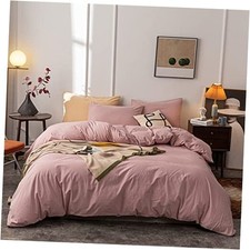 Washed Cotton Duvet Cover Ultra Soft 100 Cotton Solid Color Queen Dusty Pink