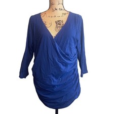 My Favorite Things by Colleen Lopez Feminine Career Office Wrap Blouse Blue 1X