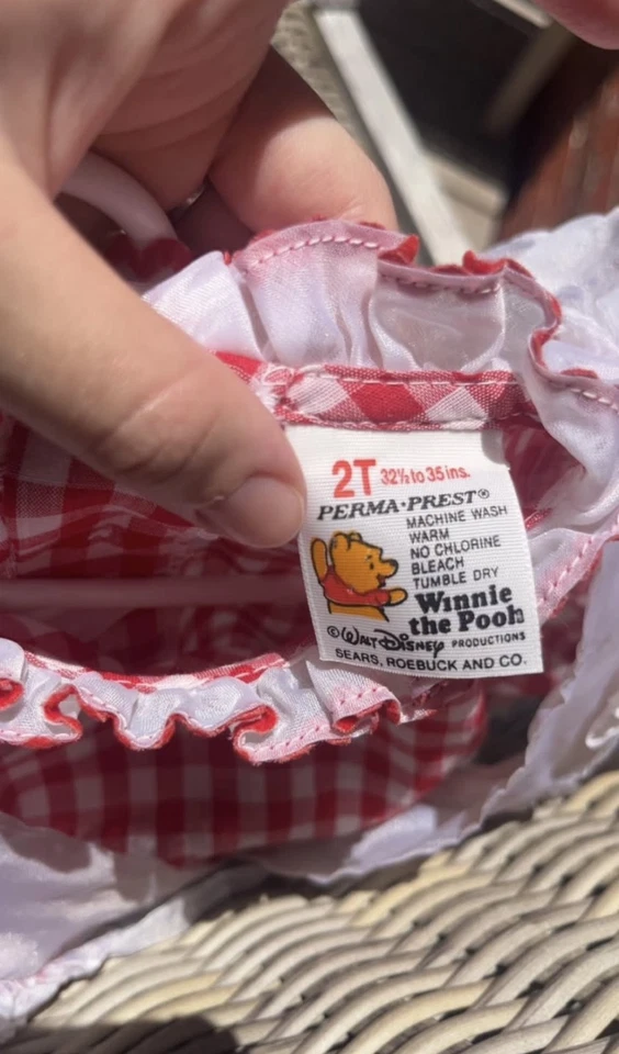 Vintage Winnie The Pooh Red Gingham Dress Size 2t - Image 3 of 4