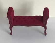 Miniature Dollhouse 1:12 Scale Red Velvet Settee, Livingroom, Parlor Furniture