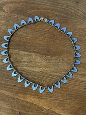 Vintage Volmer Bahner Sterling Guilloche Blue Enamel Necklace Denmark