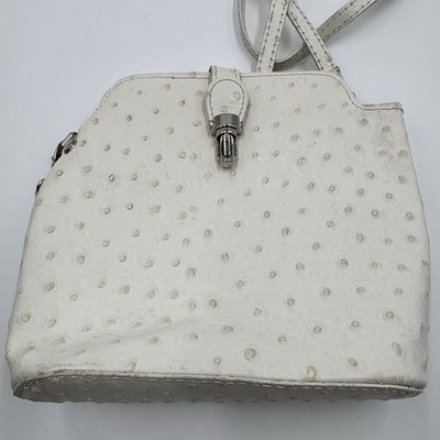Ivory Ostrich Skin Effect Hand bag w/Clasp Crossbody Purse Borse In Pelle Italy