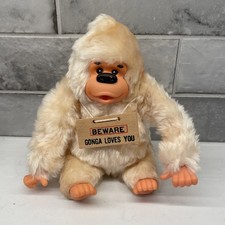 Vintage Russ Gorilla Monkey Beware Gonga Loves You Sign Plush Thumb Sucker Ape