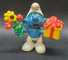 Smurfs 20040 Flowers Gift Box Present Vtg Figure PVC Smurf Schleich Figurine