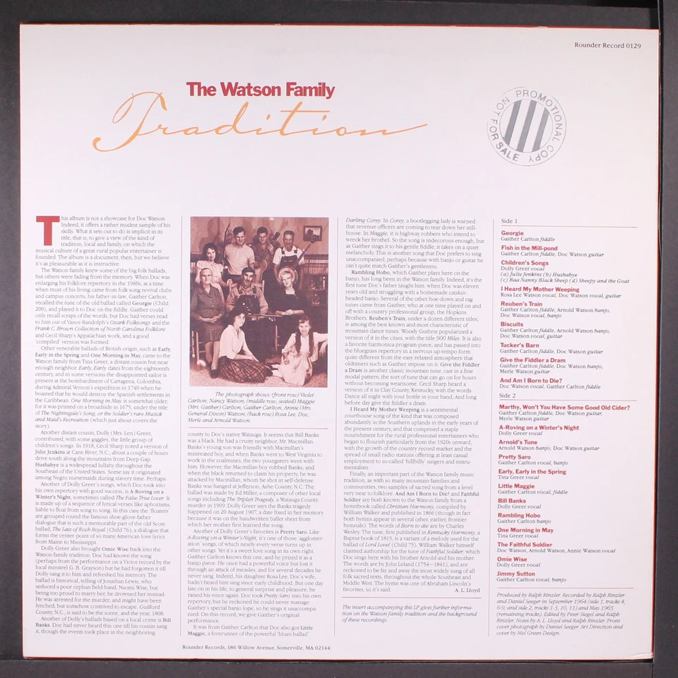 DOC WATSON FAMILY: tradition ROUNDER 12" LP 33 RPM - Image 2 of 2