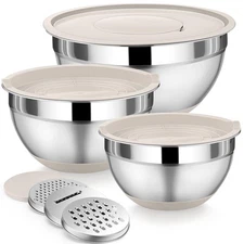 Mixing Bowl with Lids Set of 3 Stainless Steel Nesting Salad Bowls for Serving