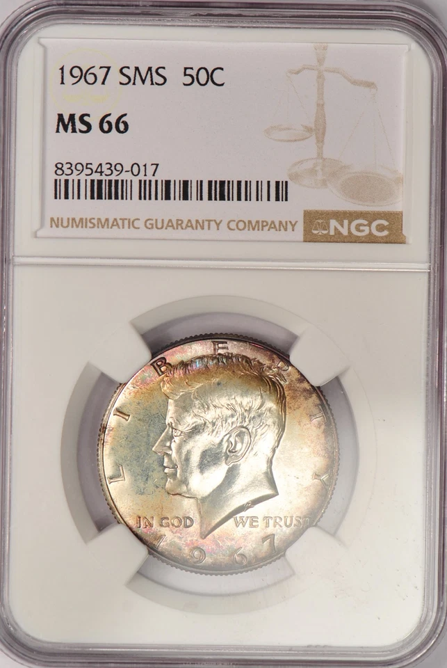 1967 SMS TONED Kennedy Half Dollar NGC MS 66 SP66 Toning Silver Coin 50C - Image 3 of 4