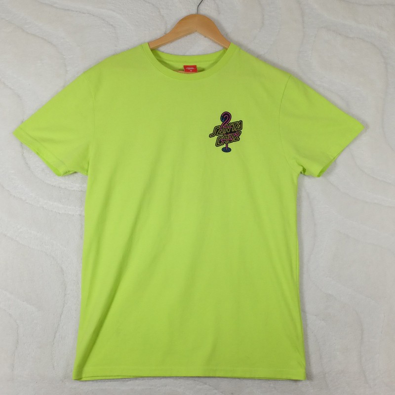 Santa Cruz T-Shirt Mens Medium Neon Green Flamingo Skateboard Graphic Tee