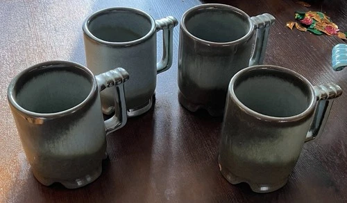 Vtg Frankoma Plainsman Woodland Moss Set 4 C1 Footed Coffee Mugs Minor Chips