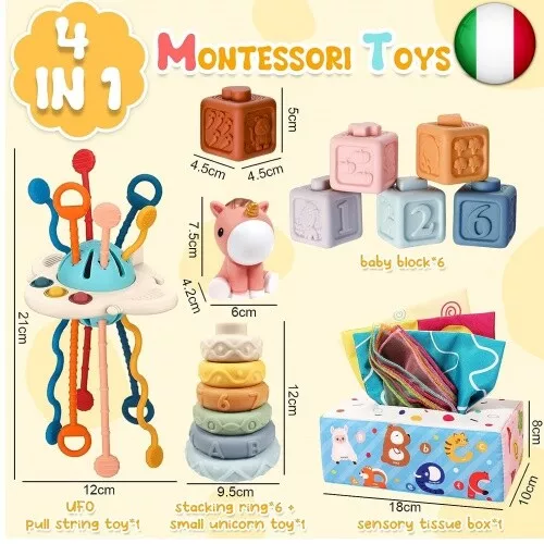 Auezona Giochi Montessori 6-9 Mesi, 4 in 1 Giochi Neonati Bambini con UFO