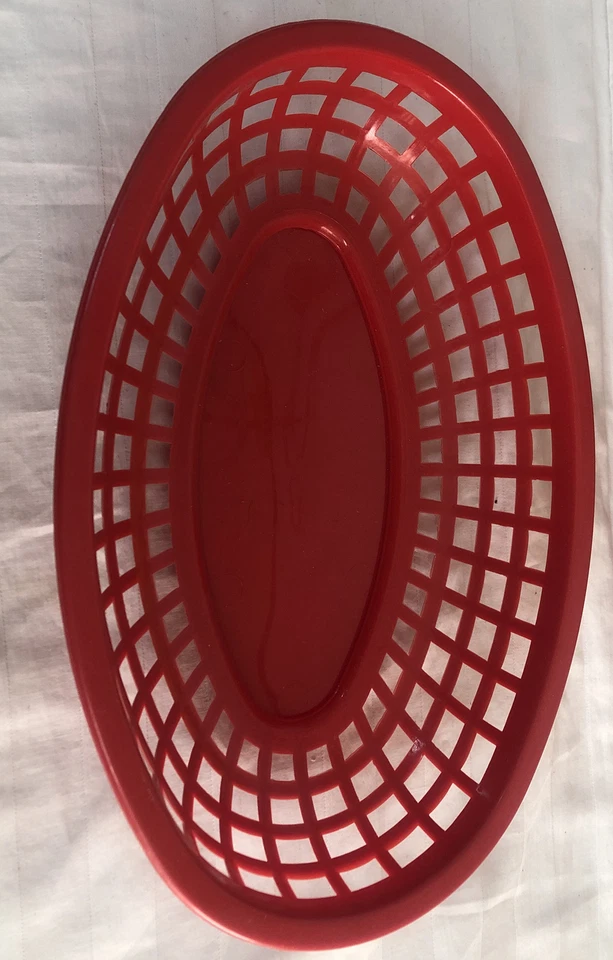 14 cestas ovaladas de plástico para servir comida restaurante TableCraft rojas y amarillas Foto 2 de 4