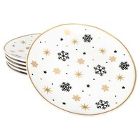 6X Stars Schwarz & Gold Kuchenteller Steingut 6 Pers. Dessertteller Weihnachten