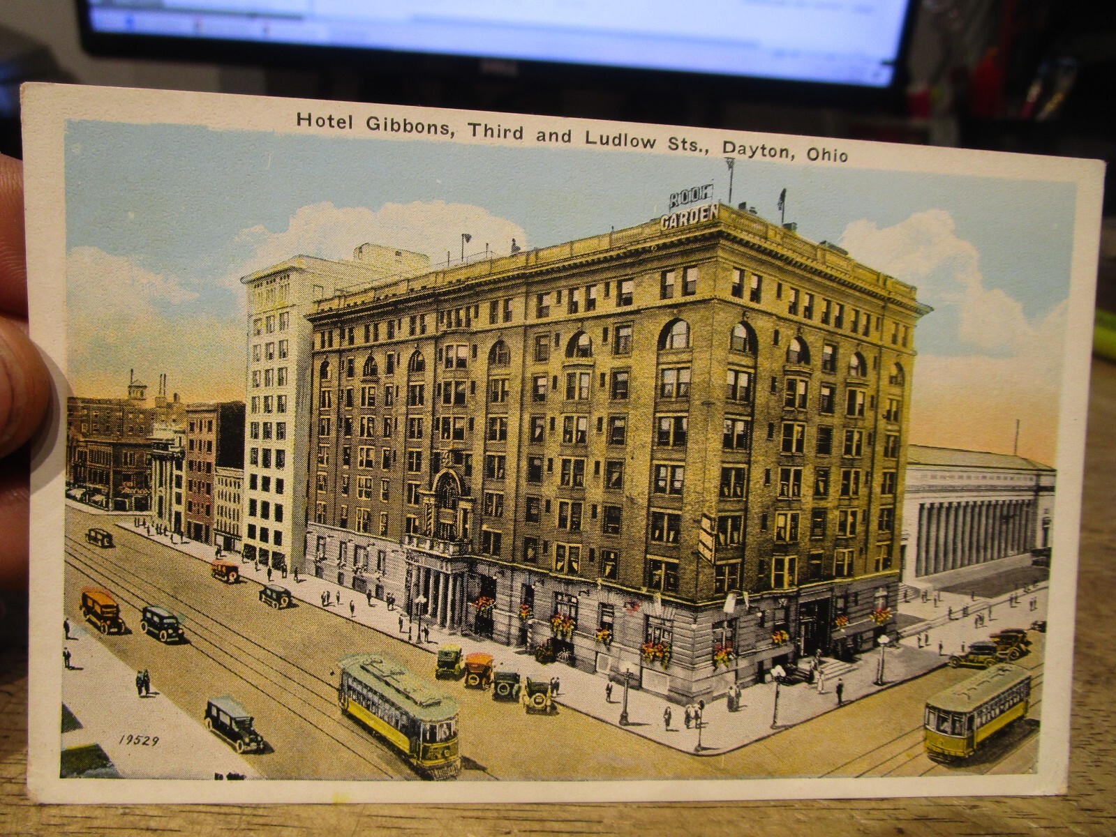 A2 Vintage Old OHIO Postcard DAYTON Hotel Gibbons Imploded Roof Garden