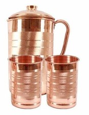 Jarra de cobre jarra con 2 vasos de vidrio vajilla y utensilios de bebida Ayurveda