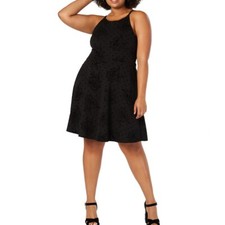 SOPRANO NEW Women's Plus Size Flocked-velvet Fit & Flare Dress TEDO