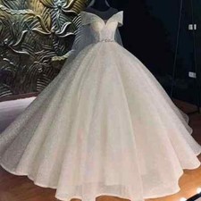 Crystals Glitter Sequined Wedding Dress Princess Sweetheart Neck Bride Ball Gown