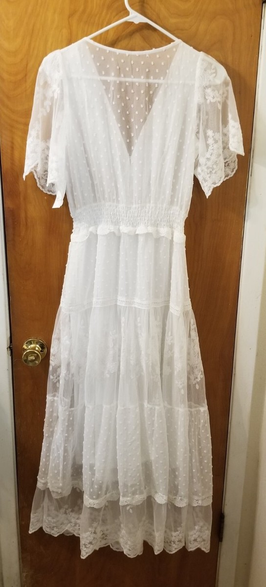 white lace peasant dress Cream Lace Peasant Dress S OMNIA