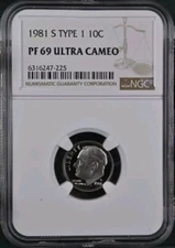 1981-S Roosevelt Dime Type 1 PF69 ULTRA CAMEO NGC Bx16