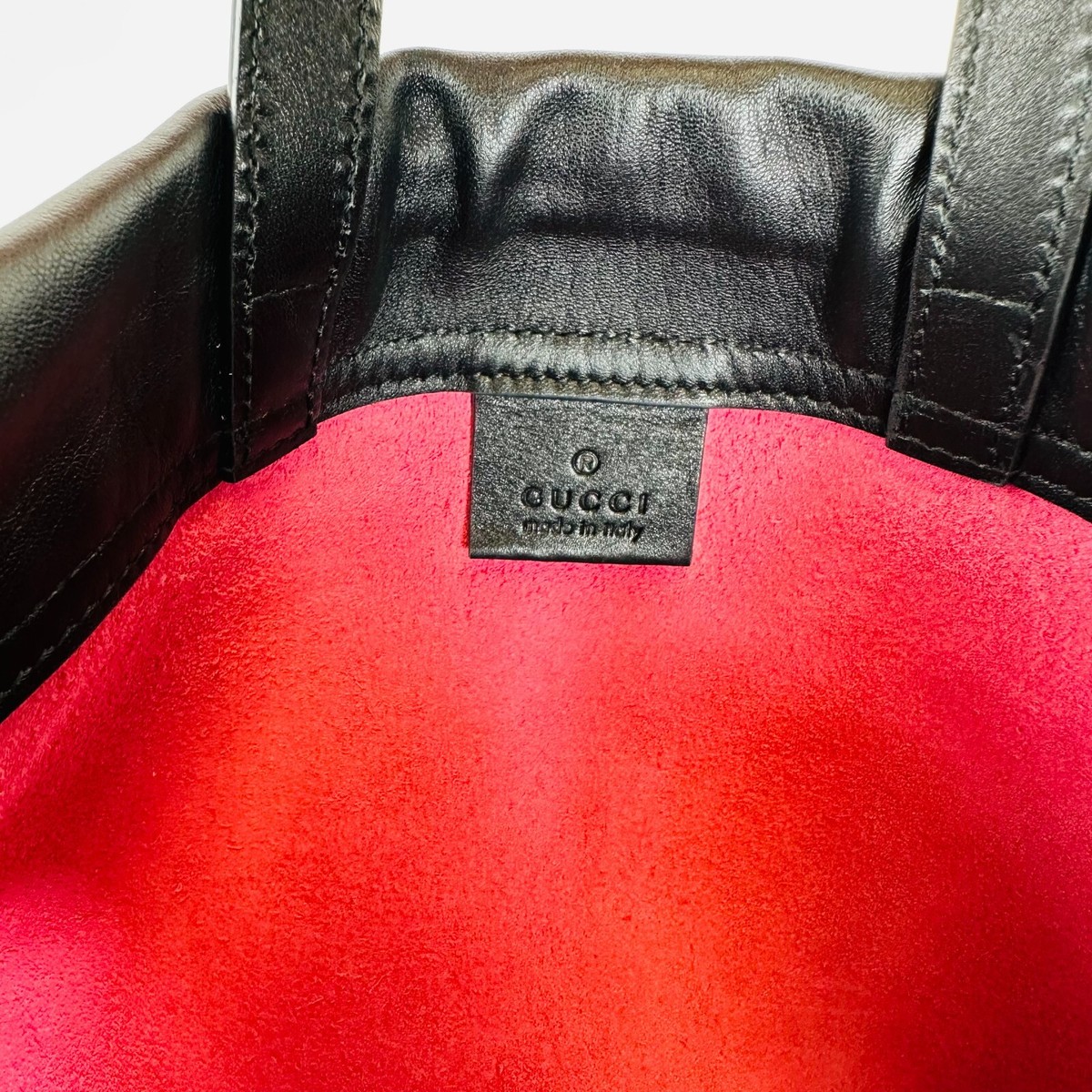 New Gucci Hot Pink Leather Trademark Logo Large Drawstring Bag