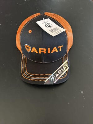 Ariat Mens Adjustable Hook And Loop Mesh Cap Hat (Black/Orange, One Size)