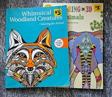 2 Artists Coloring Books. 3D Animals And Whimsical Woodland Creatures. Unused