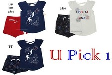 Patriotic Memorial Day 2 pc Short Set Tee Shirt Top Shirt Girls July 4 Fireworks