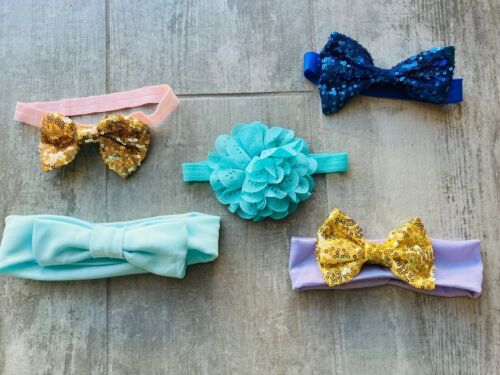 Baby Toddler Girl Headband Set of 5 Hair Accessories Bow Elastic Head Wrap 0-12m