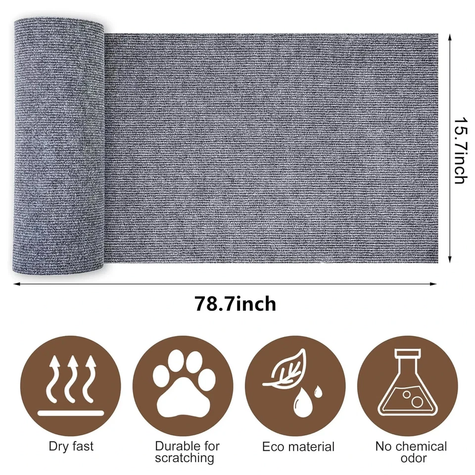 78.7"x15.8" Cat Scratching Mat Trimmable Self-Adhesive Cat Scratcher Carpet Pads - Image 3 of 4