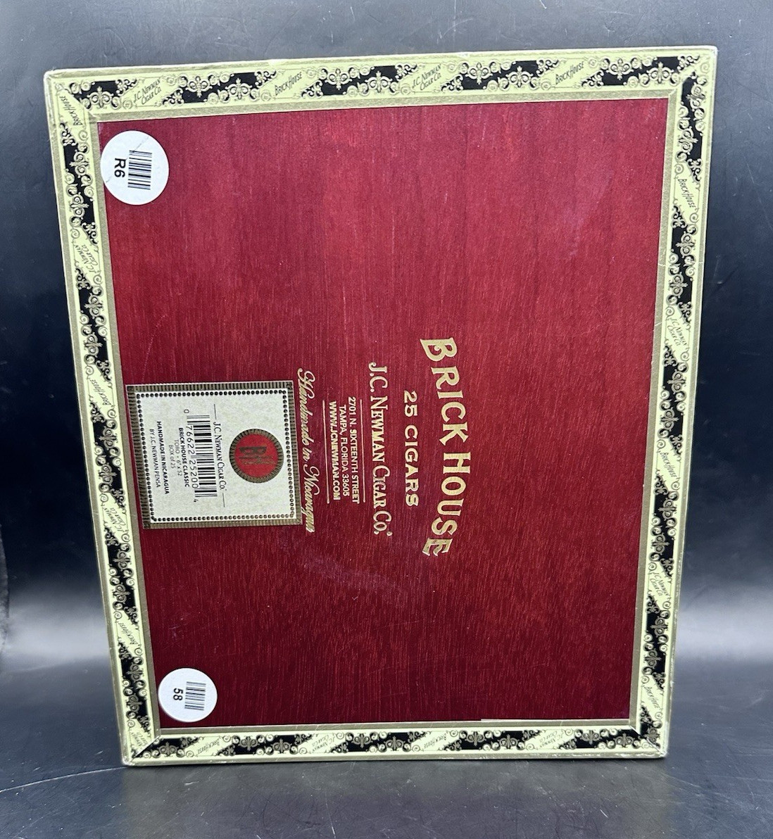 Brick House Toro Cigar Wood Box Gold Latch Empty J C Newman Cigar Co Red Gold