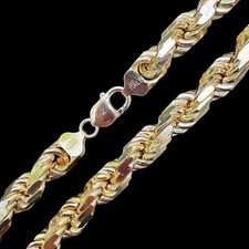 11mm Thick Mens Rope Chain 14k Gold Over Real Solid 925 Sterling Silver Necklace