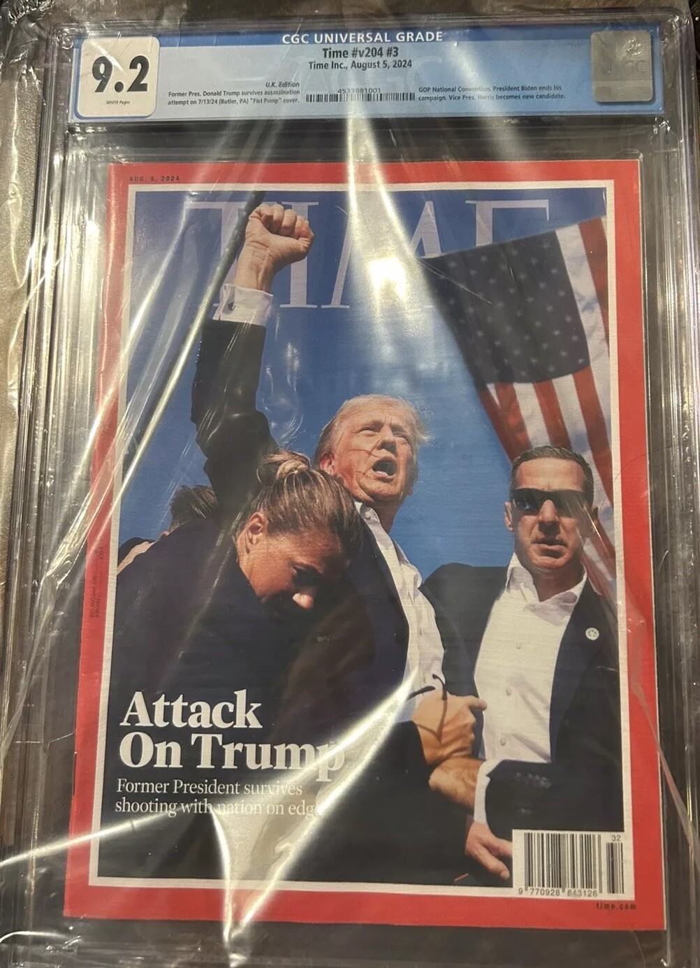Time Magazine CGC 9.2 Attack On Trump Donald Trump Fist Pump August 5 2024 8/5