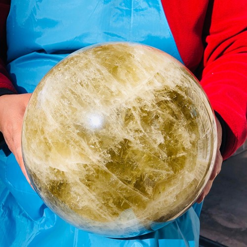 31,02LB Grande Sfera di Cristallo Giallo Naturale Quarzo Sfera Citrino Minerale Guarigione - Foto 16 di 21