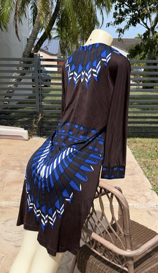 TORY BURCH ABITO CASUAL MARRONE MULTICOLORE STAMPA SETA MANICA LUNGA Tg L