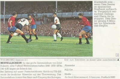 Ernst Huberty Sticker Fußball-WM 1966-1970-1974 Nr.9 - Uwe Seeler - ungeklebt
