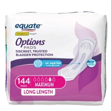 Equate Options Incontinence Pads for Women, Maximum, Long, 144 Count