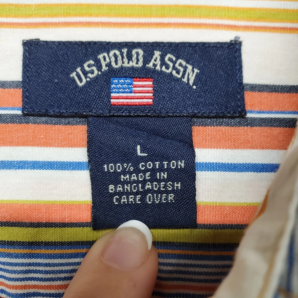 Camisa de vestir de la Asociación Polo de Estados Unidos para hombre talla grande manga larga con botones a rayas Foto 3 de 4