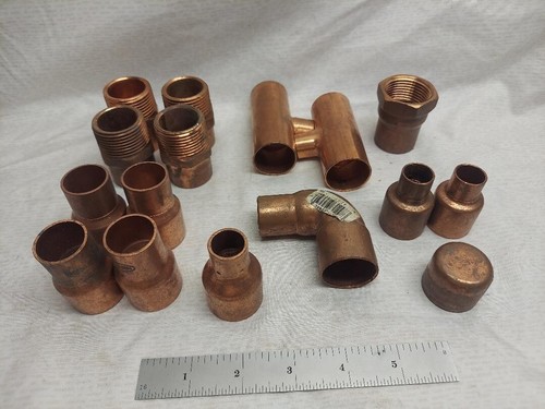 LOT OF 16 NEW OLD STOCK COPPER PLUMBER PLUMBING SWEAT 1 INCH FITTINGS ADAPTERS